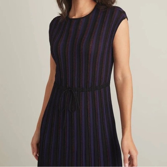 Marine Layer Penny Pleated Midi Dress in Black Rainbow Lurex Women’s Size Medium - Picture 2 of 12